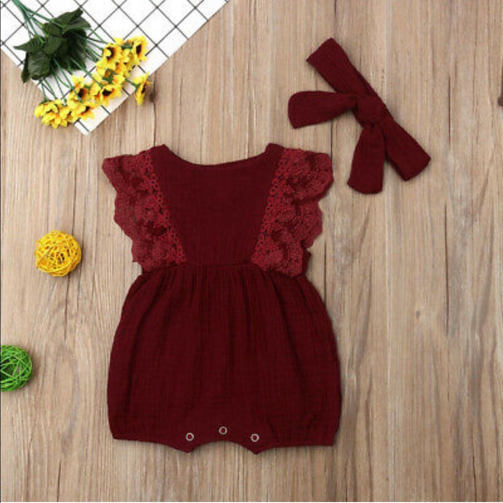 Infant 2 piece Burgundy lace onesie